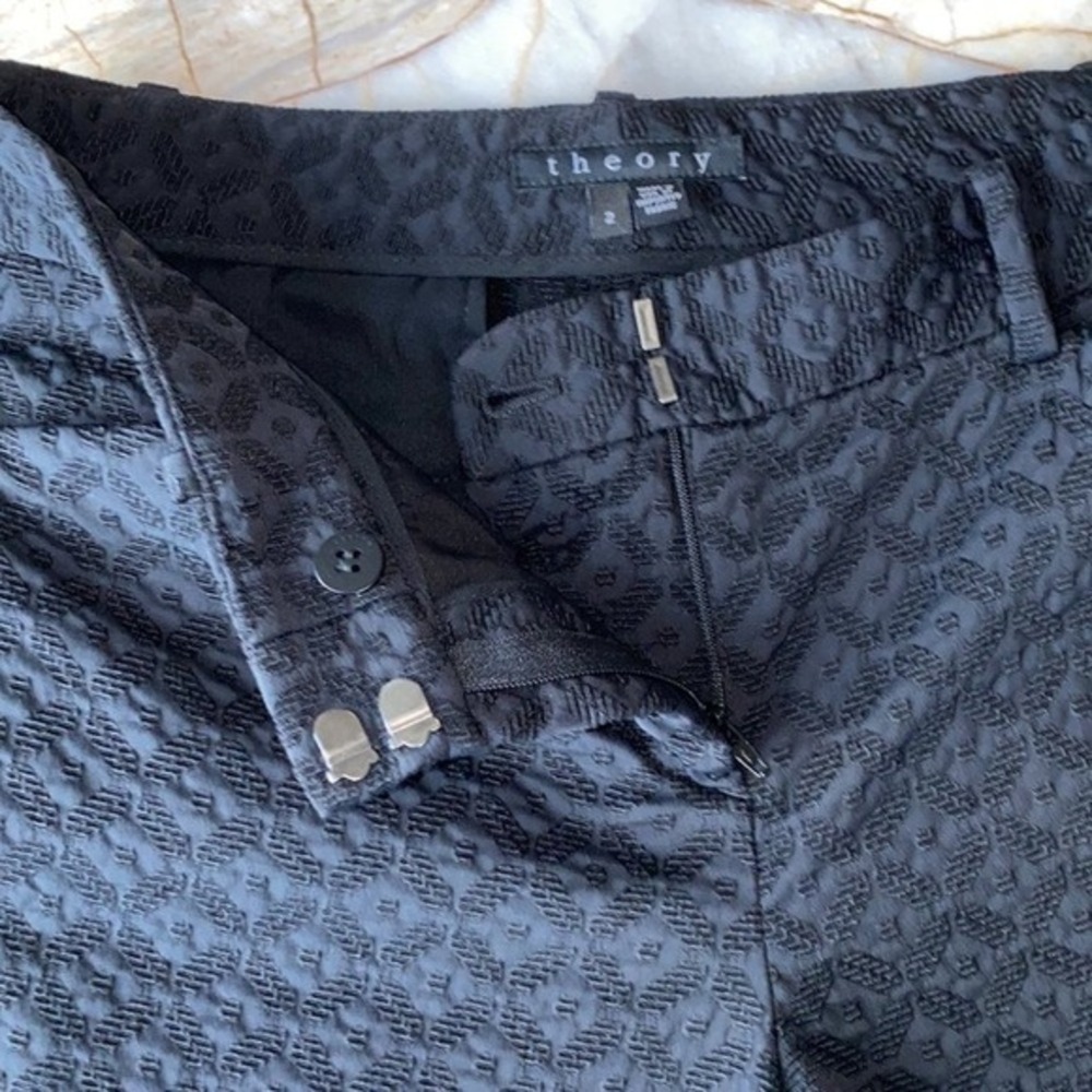 Theory Black Jacquard Geometric Textured Straight Leg Trousers Pants Size 2 - Picture 3 of 10